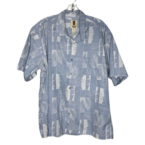 Tori Richard Shirt Mens Large Blue White CPCU Society Button Up Hawaiian Shirt - Picture 1 of 8